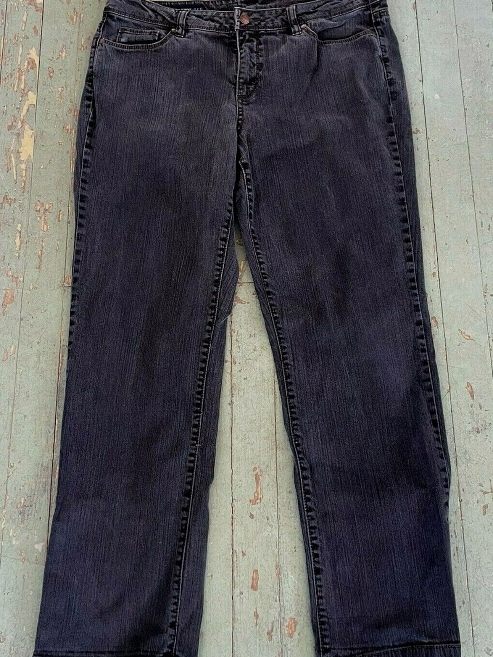 Ashley Size 14 Straight Leg Denim Jeans Pants Dark Gray Almost Black